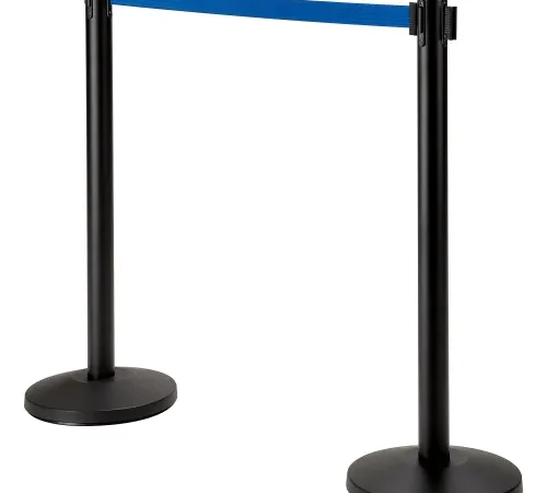 Black stanchions with blue retractable belt