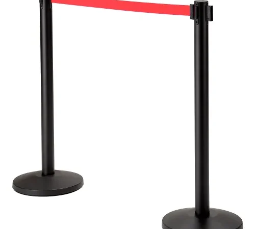 Two black stanchions with red retractable belt