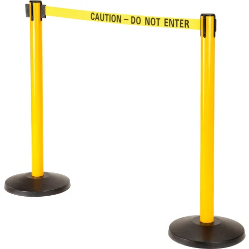 Yellow stanchions with caution do not enter tape