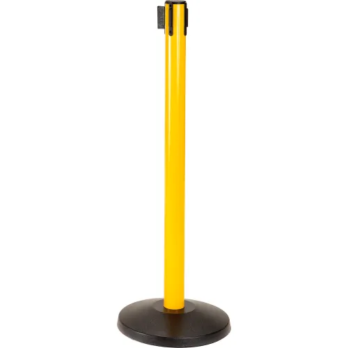 Yellow retractable belt stanchion post