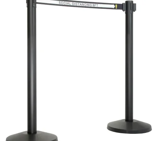 Black stanchions with social distancing belt