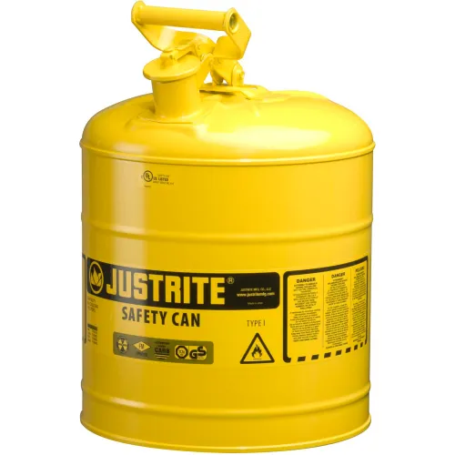 Justrite Type I Steel Safety Can, 5 Gallon (19L), Self-Close Lid, Yellow, 7150200 - Image 2