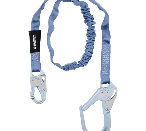 Blue fall protection safety lanyard with hooks