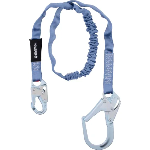 Blue fall protection safety lanyard with hooks
