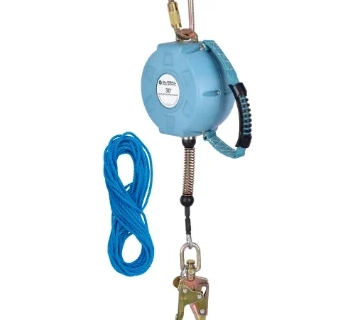 Blue retractable fall protection lifeline with hook
