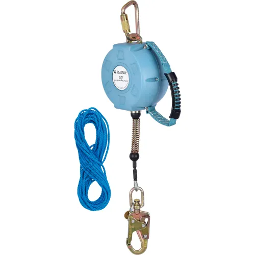 Blue retractable fall protection lifeline with hook