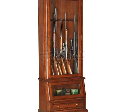 American Furniture Classics 898 Wood Slanted Base Gun Storage Cabinet, 12 Long Guns