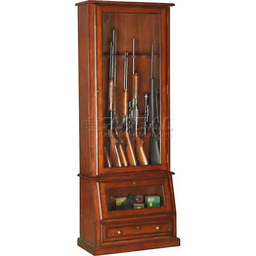 American Furniture Classics 898 Wood Slanted Base Gun Storage Cabinet, 12 Long Guns