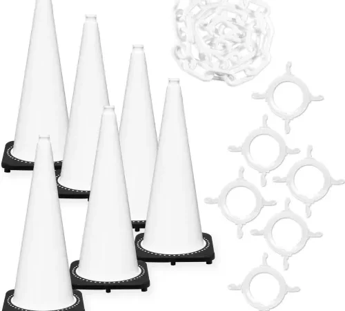 Set of white plastic cones with rings