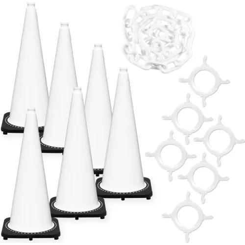 Set of white plastic cones with rings