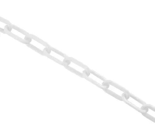 Diagonal white plastic chain on white background
