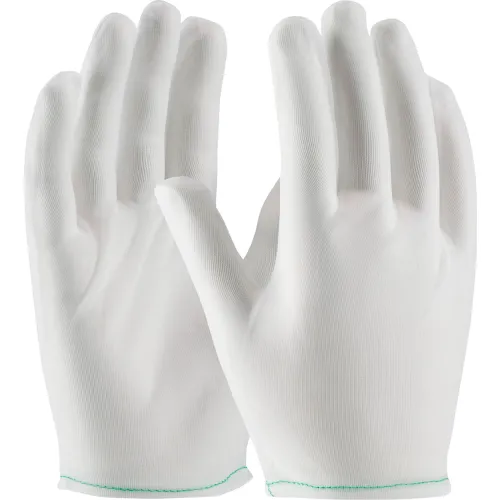 Pair of white knit gloves with green trim