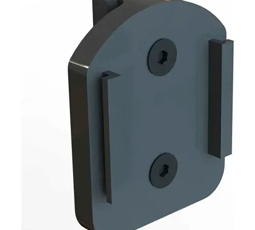 Dark gray plastic mounting bracket with screws