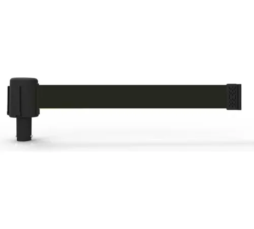 Black wall-mounted retractable belt barrier