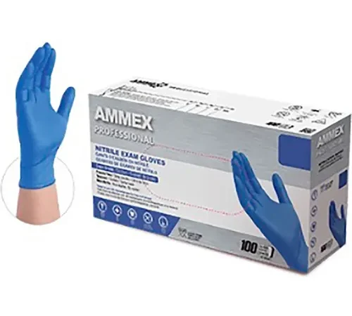 Ammex® Disposable Nitrile Exam Gloves, Powder Free, L, Blue, 100/BX - Pkg Qty 10