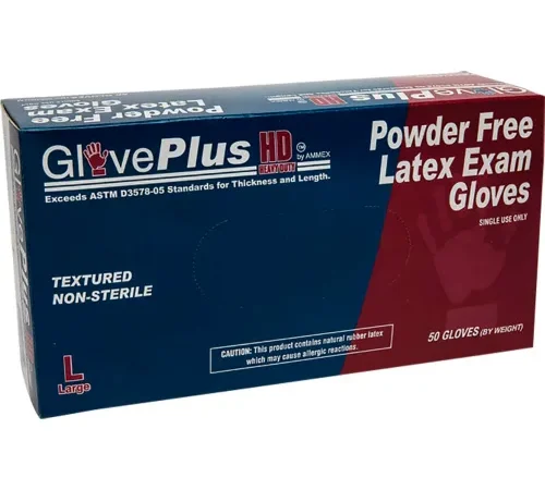 Ammex® GPLHD GlovePlus Medical/Exam Latex Gloves, Powder-Free, 12"L, Blue, M, 50/Box