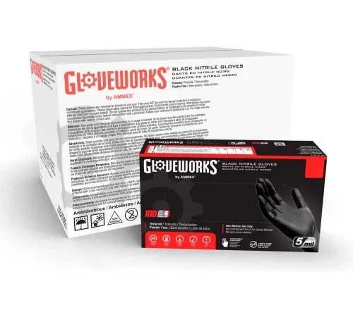 Ammex® GPNB GlovePlus Industrial Grade Nitrile Gloves, Powder-Free, Black, Large, 100/Box