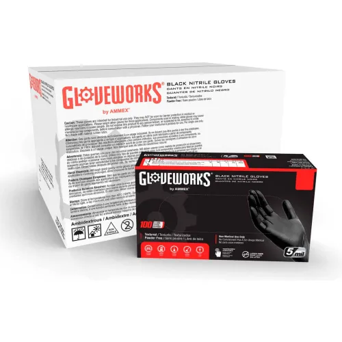 Ammex® GPNB GlovePlus Industrial Grade Nitrile Gloves, Powder-Free, Black, Large, 100/Box