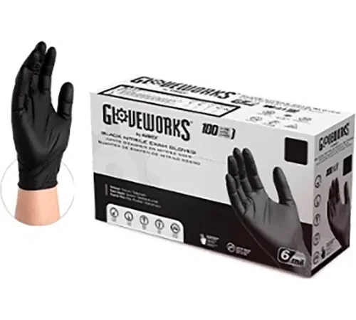 Gloveworks® Disposable Nitrile Exam Gloves, Powder Free, XL, Black, Pack of 100