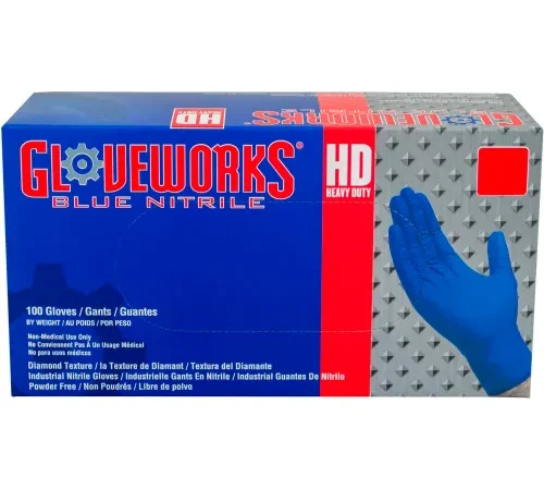 Ammex® GWRBN Gloveworks Industrial Grade Textured Nitrile Gloves, Blue, M, 100/Box - Pkg Qty 10