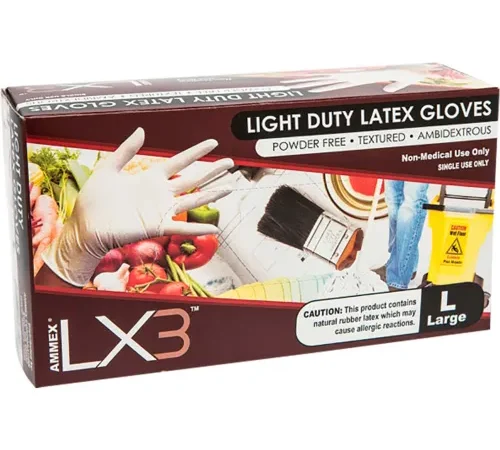 Ammex® LX3 Industrial Grade Latex Gloves, Powder-Free, Natural, L, 100/Box - Pkg Qty 10