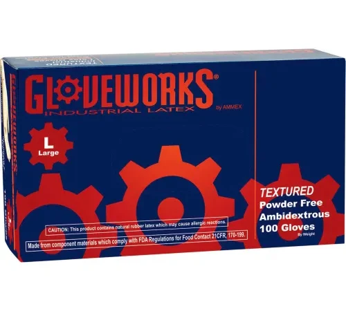 Ammex® TLF Gloveworks Industrial Grade Latex Gloves, Powder-Free, Natural, M, 100/Box - Pkg Qty 10