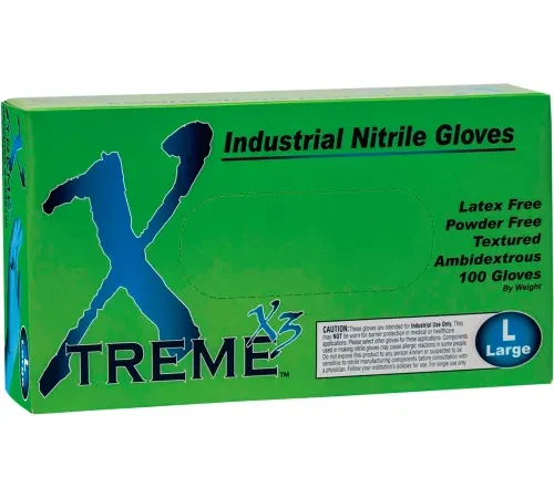 Ammex® X3 Xtreme Industrial Grade Disposable Nitrile Gloves, Powder-Free, Blue, Large, 100/Box