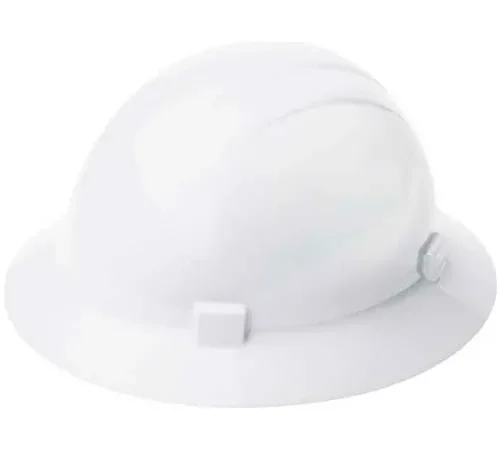 White construction hard hat with full brim