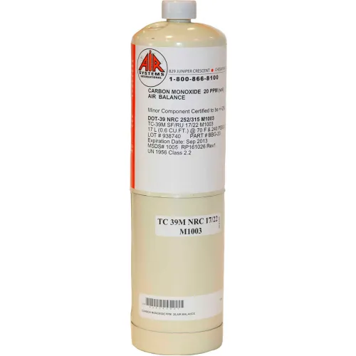 Air Systems International 20 PPM CO/Air Calibration Gas for CO Monitors, 17 L, BBG-20