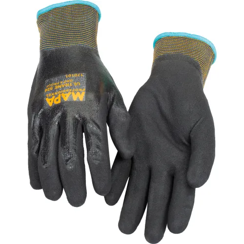 Black rubber-coated work gloves with knit cuffs