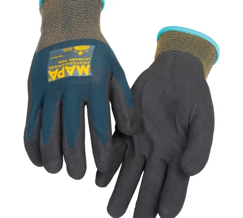 Pair of black and blue work gloves