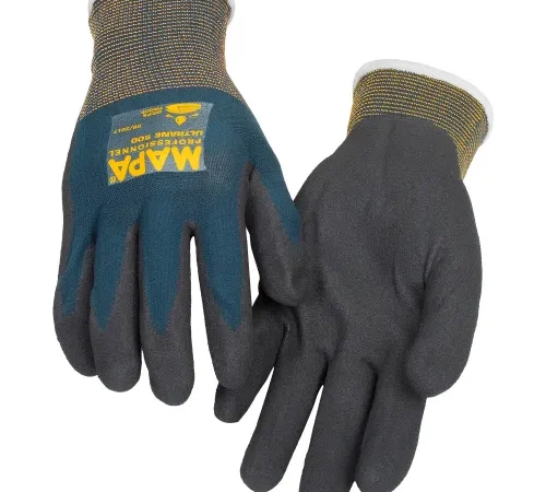 Pair of gray coated work gloves