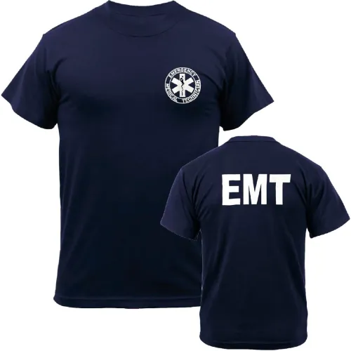 Kemp USA Navy Size Large EMT Shirt Printed Front And Back