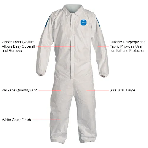 DuPont" Tyvek 400 Coverall, Elastic Wrist & Ankle, Stormflap, White, 2X, 25/Qty - Image 3