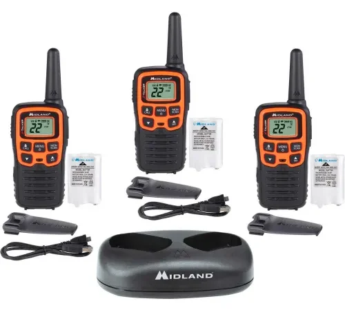 Midland X Talker Walkie Talkie Bundle, 2-1/50"W x 1-3/10"D x 6-1/10"H, Black, Pack of 3