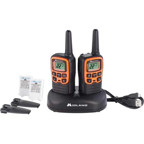 Midland X Talker Walkie Talkie Set, 2-1/50"W x 1-3/10"D x 6-1/10"H, Black, Pack of 2