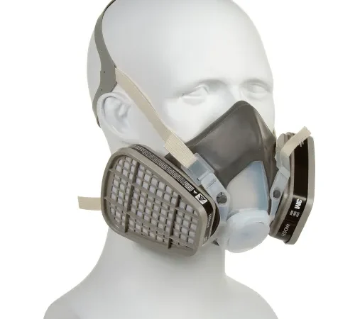 Dual-cartridge half-face respirator mask on mannequin