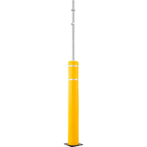 Yellow retractable parking bollard with stainless post