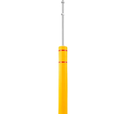 Global Industrial" Plastic Flex Bollard with 8' Sign Post, 52''H x 7''D, Yellow/Red Tape