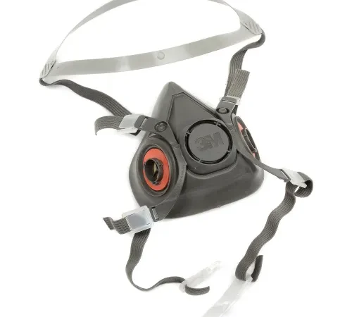 Black half-face respirator mask with straps