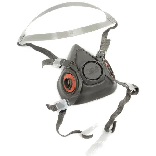 Black half-face respirator mask with straps
