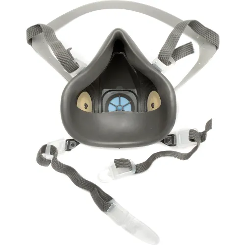 Gray half-face respirator mask interior with straps