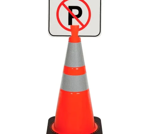 Cone Sign - No Parking, 13" x 11", Black on Orange, 1 Each