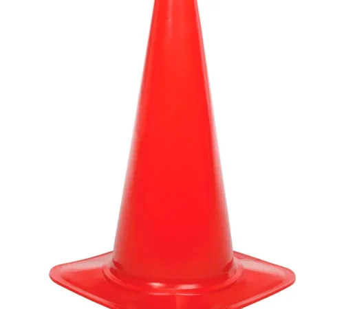 Red plastic traffic cone