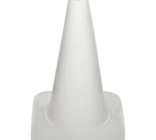 White plastic traffic cone with square base