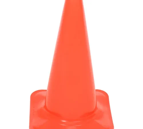Bright orange traffic cone on white background