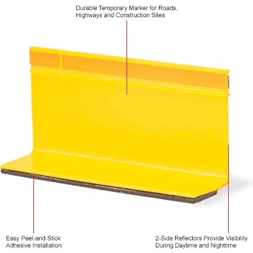 Pexco 4" Temporary Overlay Pavement Marker, 2-Way Reflective, Yellow - Pkg Qty 1000 - Image 2