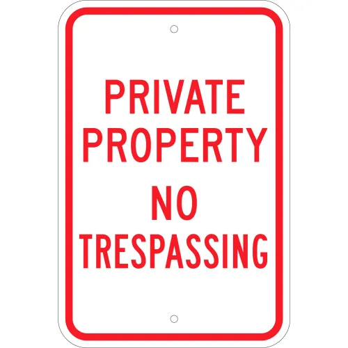 Brady 80106 Private Property No Trespassing Sign, RD/WH, HIP Reflective, Aluminum, 12"W x 18"H