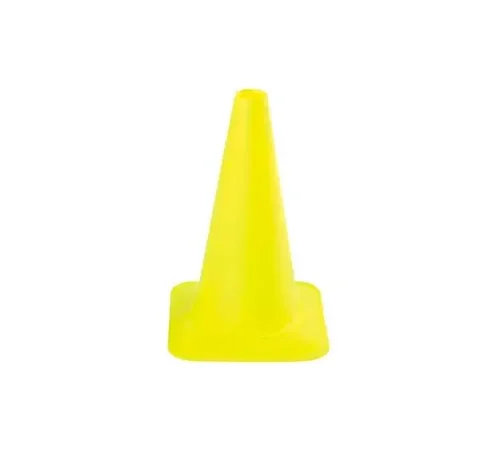 Small yellow traffic cone on white background