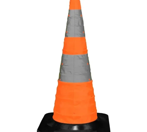 Cortina 30" Pack N Pop Collapsible Traffic Cone, 4 LED Lights, Orange, Black Rubber Base, 03-501-04